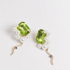 & Other Stories Green and Gold Earrings with Pearls